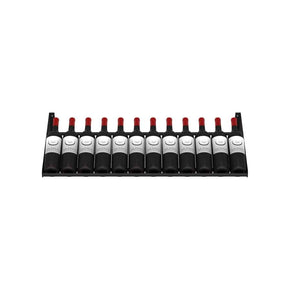 Modern stainless steel wine rack displaying bottles in a row