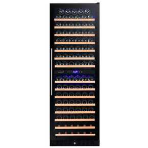 Smith and Hank's 166 Bottle Dual Zone Black Glass Wine Refrigerator on a white background