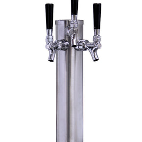 Kegco 3 Faucet Brushed Stainless Steel Draft Beer Tower in a Bar Setting