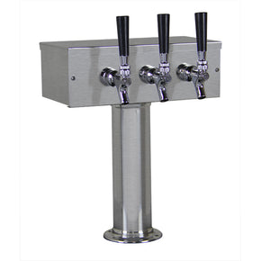 Kegco 3 Faucet Brushed Stainless Steel Draft Beer Tower with Chrome Faucets and Stainless Steel Levers