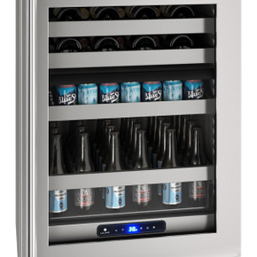 Stainless steel 24-inch beverage center with dual-zone cooling and digital touch controls 