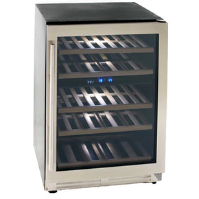 43-bottle dual-zone wine cooler with sleek stainless steel design and LED display