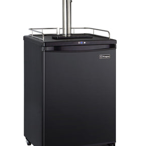 A black commercial and residential kegerator cabinet with a sleek design