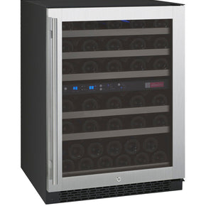 Allavino 24 FlexCount II Tru-Vino 56 Bottle Dual Zone Stainless Steel Right Hinge Wine Refrigerator front view with open door