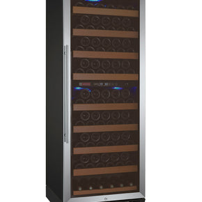 Allavino 24 Vite II Tru-Vino 99 Bottle Dual Zone Stainless Steel Right Hinge Wine Refrigerator front view with digital display
