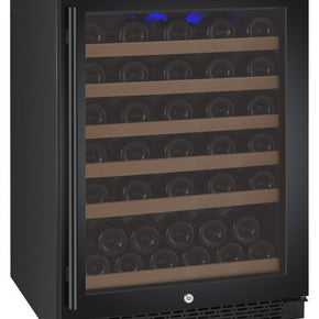 Allavino 24 FlexCount II Tru-Vino 56 Bottle Single Zone Black Right Hinge Wine Refrigerator front view with glass door